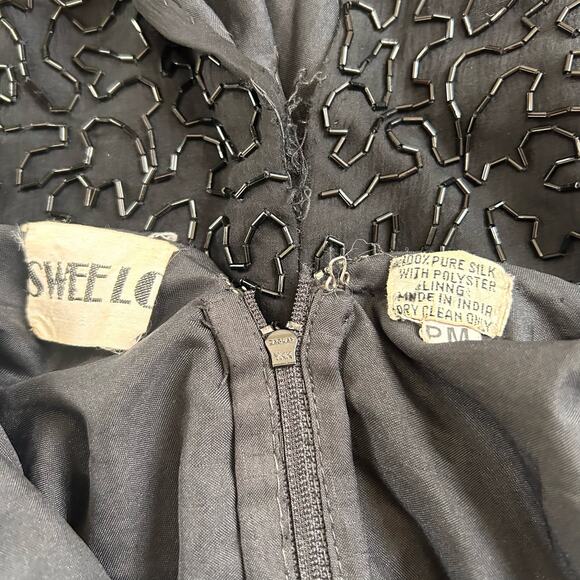 Vintage 80s Silk Embroidered Sequinned Cocktail Dress Size M - Picture 4 of 6